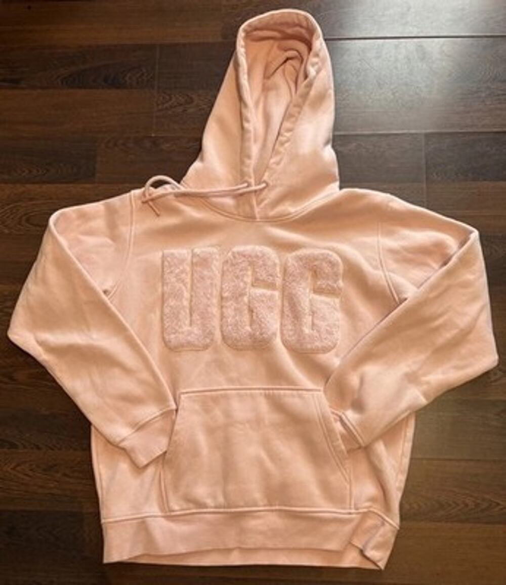 Rare find UGG Rey Fuzzy Logo Pink Hoodie Size L